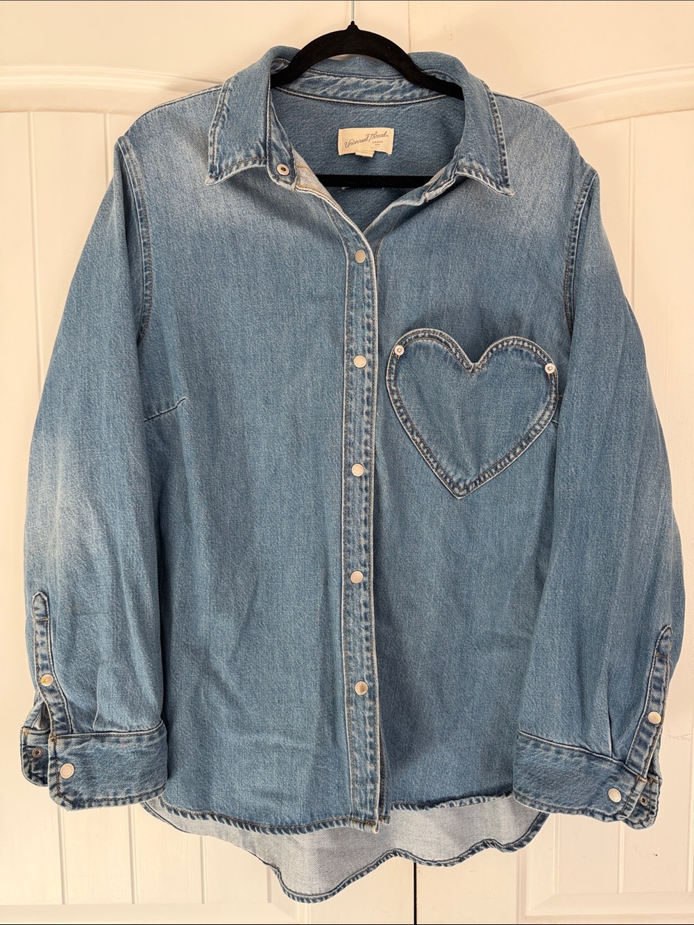 Denim Shirt Heart-Shaped Pocket xxl